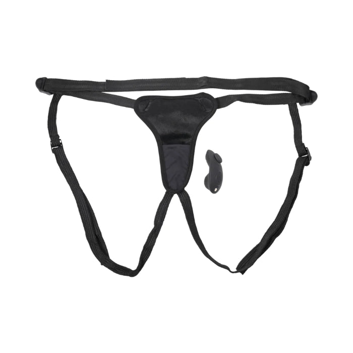 Sportsheets Hidden Pocket Adjustable Strap On Harness And Remote Control Rechargeable Vibrator Set