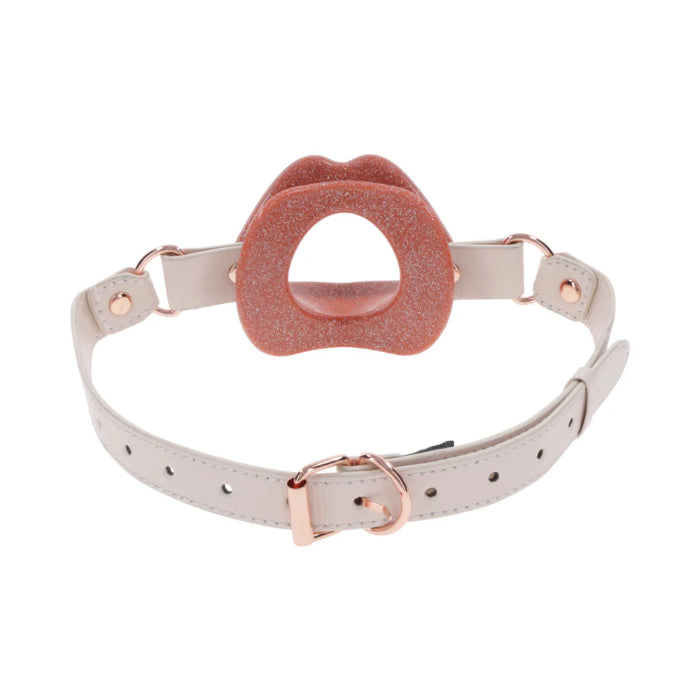 Sportsheets Sex & Mischief Peaches 'n CreaMe Adjustable Open Mouth Silicone Lips Gag With Glitter Detail