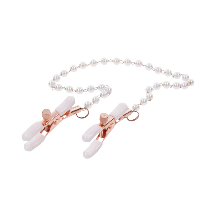 Sportsheets Sex & Mischief Peaches 'n CreaMe Pearl Adjustable Tension Nipple Clamps