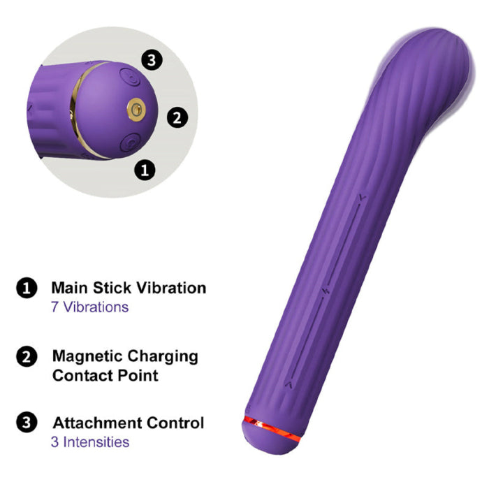 The Magic Stick Rechargeable Mix And Match Adjustable Multifunction Vibrator With Different External Attachments