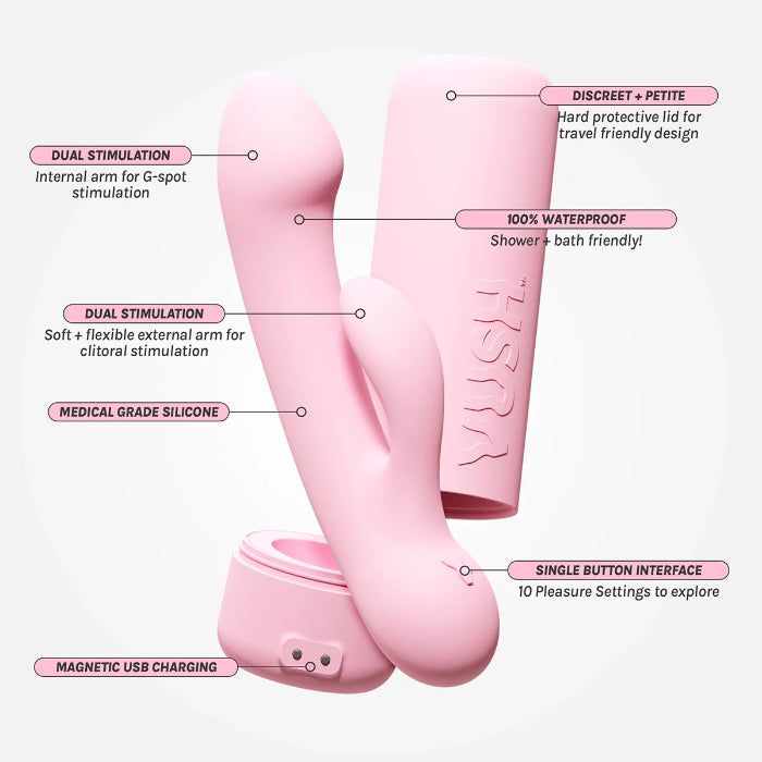 VUSH Glow Rabbit Discreet Rechargeable Silicone Rabbit Style Vibrator With Charging Case