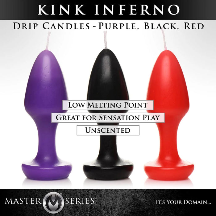 XR Brand Master Series Kink Inferno 3 Pack Sensual Warm Butt Plug Shaped Drip Candles For Wax Play