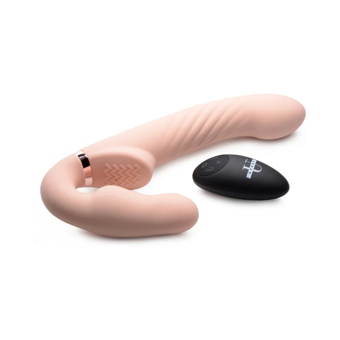 XR Brands Strap U Remote Control 10X Swirl Ergo-Fit Inflatable And Vibrating Wearable Flexible Double-Ended Rechargeable Strapless Strap-On Dildo