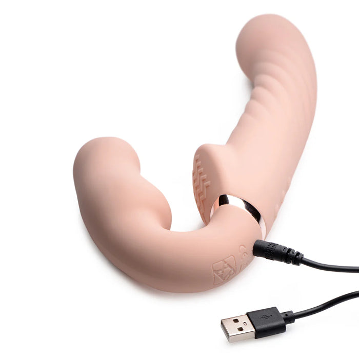 XR Brands Strap U Remote Control 10X Swirl Ergo-Fit Inflatable And Vibrating Wearable Flexible Double-Ended Rechargeable Strapless Strap-On Dildo