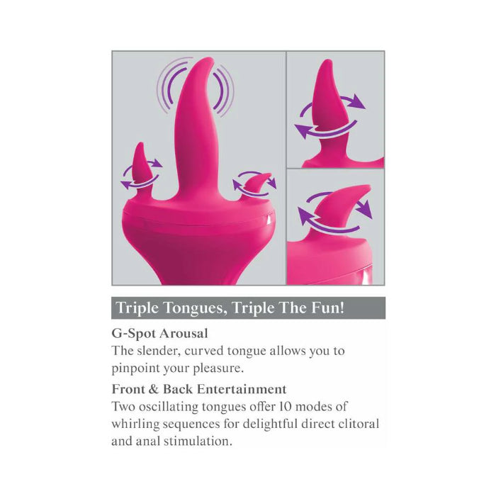 3Some Holey Trinity Triple Tongue Rechargeable Triple Stimulator Rotating Silicone Tongue Vibrator With Ergonomic Handle