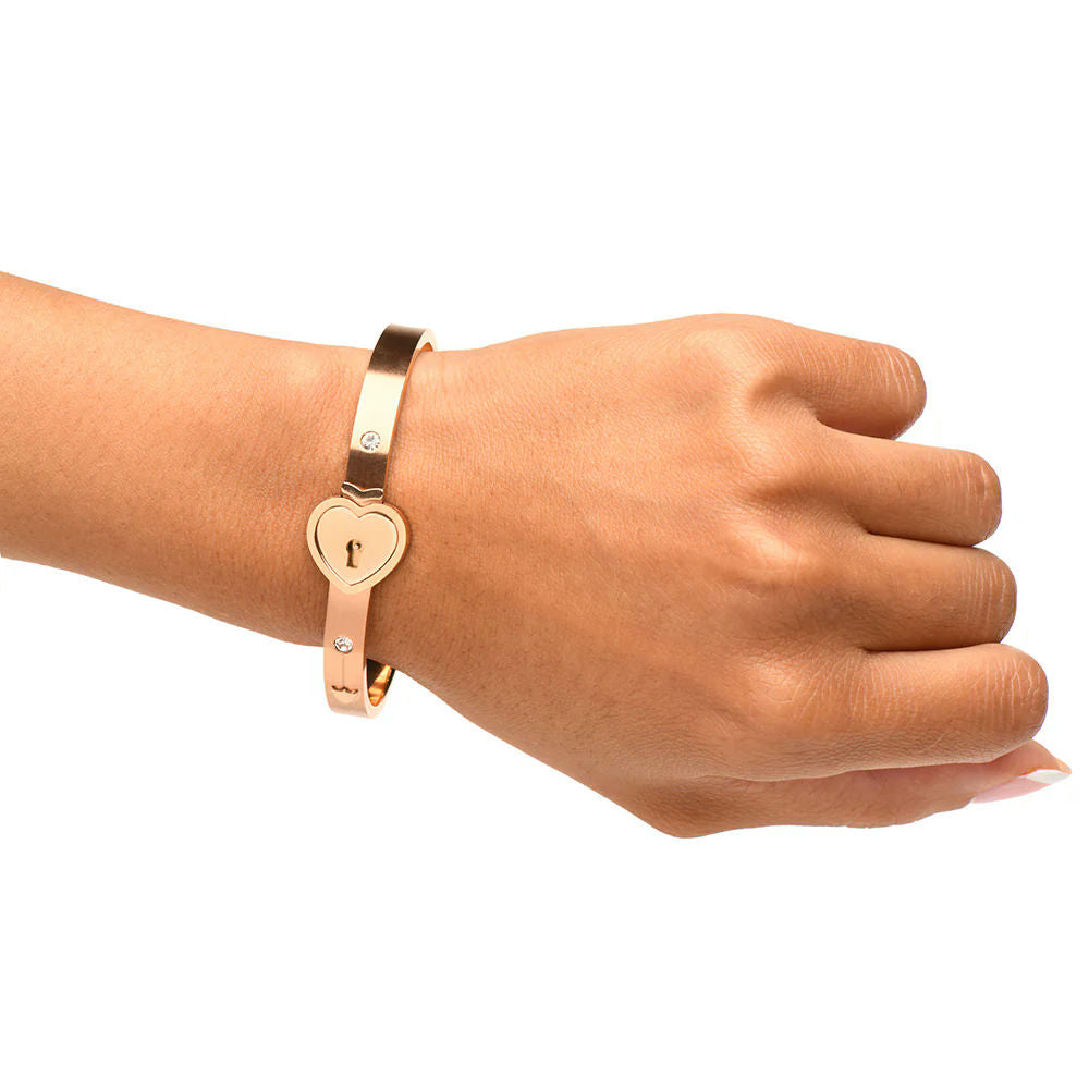 XR Brands Master Series Cuffed Rose Gold Locking Bracelet & Key Necklace