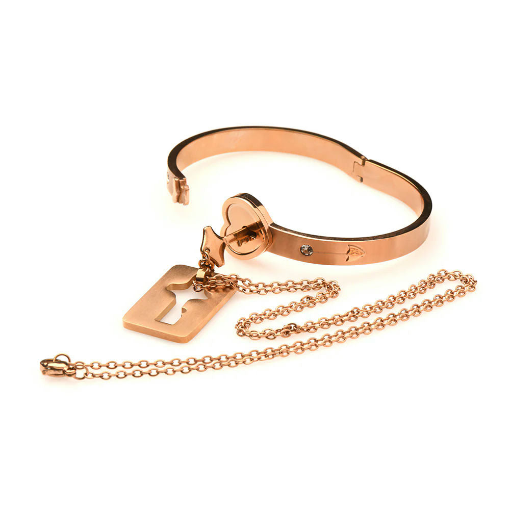XR Brands Master Series Cuffed Rose Gold Locking Bracelet & Key Necklace