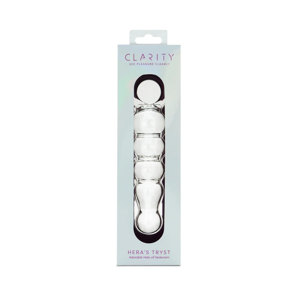 Clarity Hera's Tryst Beaded Texture Glass Dildo With Handle