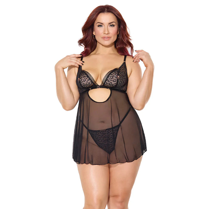 Coquette Pleasure Babydoll & G-String Set With Removable Nipple Hardware
