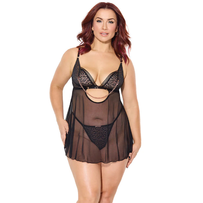 Coquette Pleasure Babydoll & G-String Set With Removable Nipple Hardware