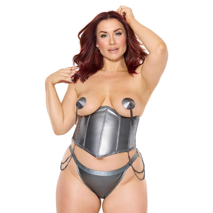 Coquette Pleasure Boned Waist Cincher With Removable Metal Chains