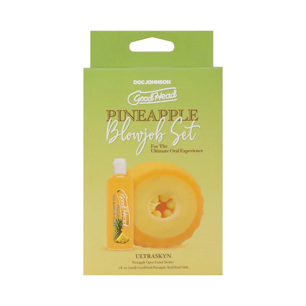 Doc Johnson GoodHead Pineapple Blowjob Set With Open-Ended Stroker And Flavored Slick Head Glide