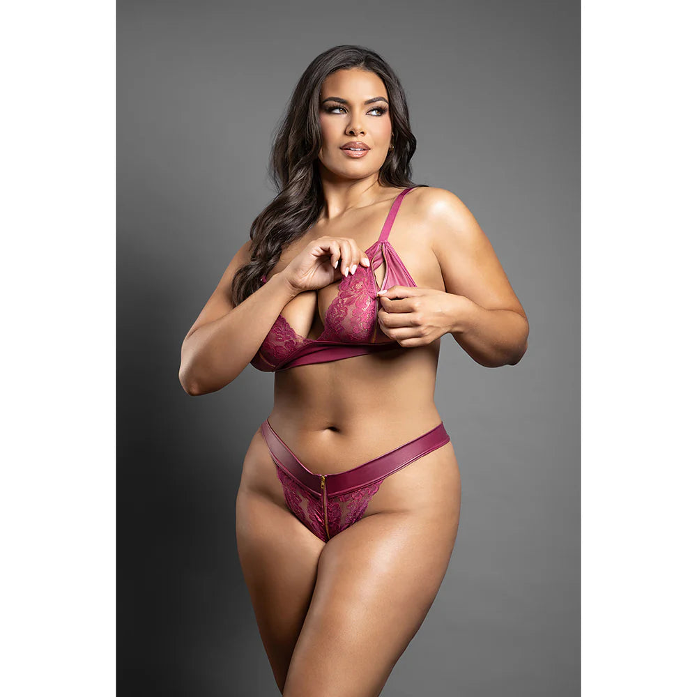 Fantasy Lingerie Domina Bralette & Panty with Zipper Details