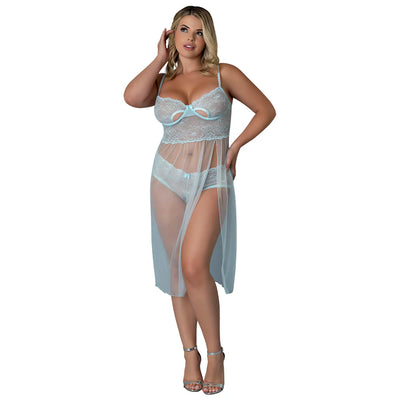 Magic Silk Blue Sky Long Chemise & Boy Short Panty Lingerie Set