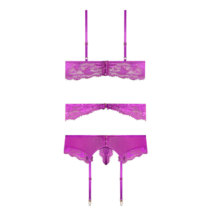 Magic Silk Butterfly Fantasies Bra, Garter & Thong Blacklight Reactive Set With Bonus Coochy Shave Cream