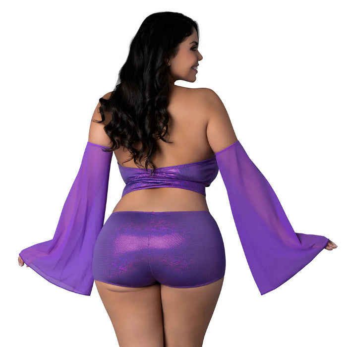Magic Silk Disco Glimmer Wrap Bralette, Booty Shorts & Sleeve Set