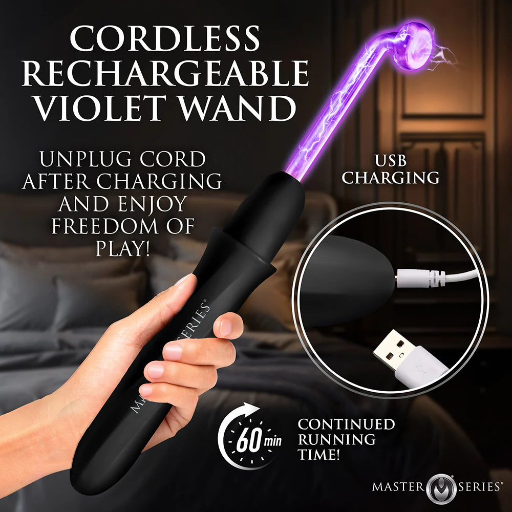 Master Series Elektrawand Rechargeable E-Stim Wand with Attachments and Black Handle