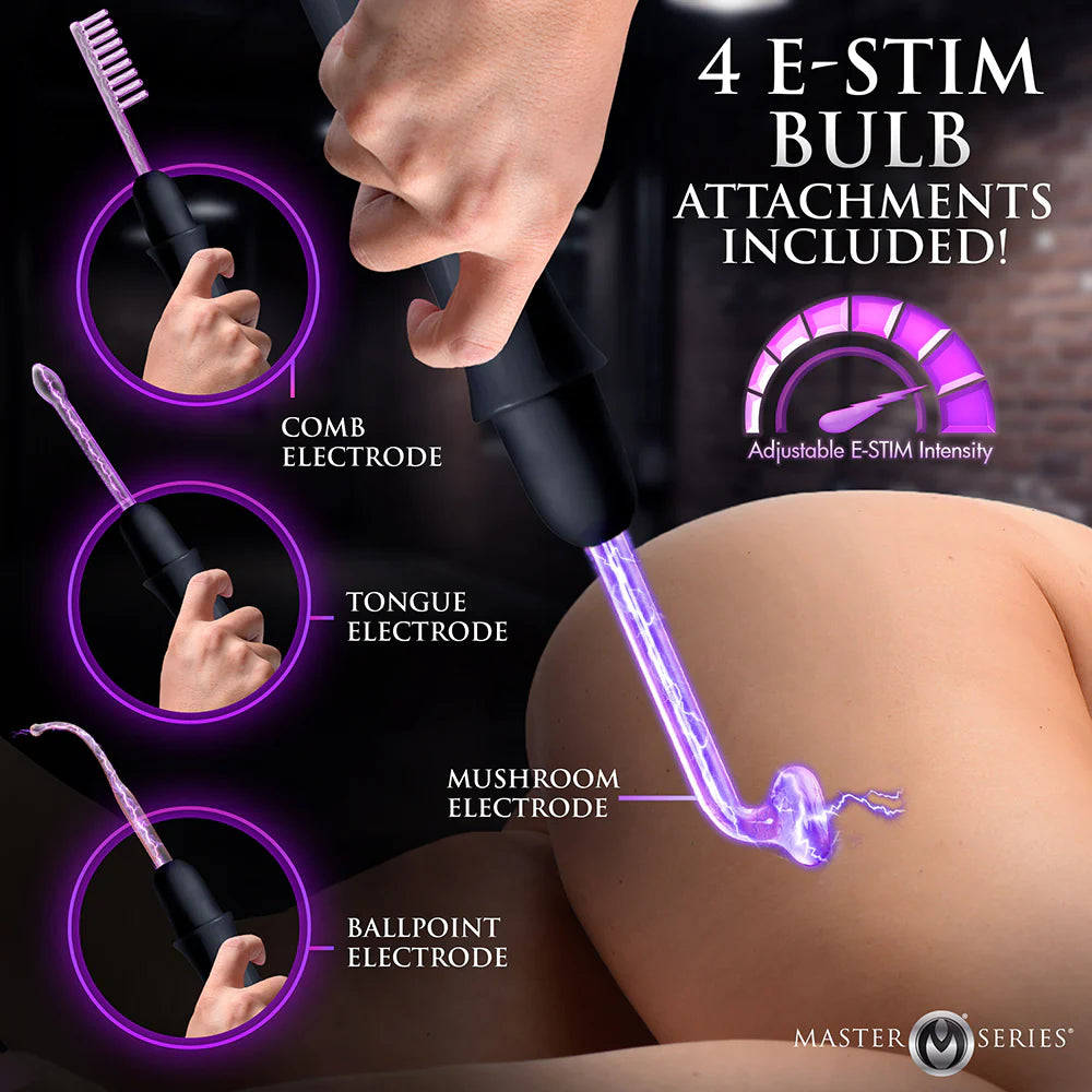 Master Series Elektrawand Rechargeable E-Stim Wand with Attachments and Black Handle