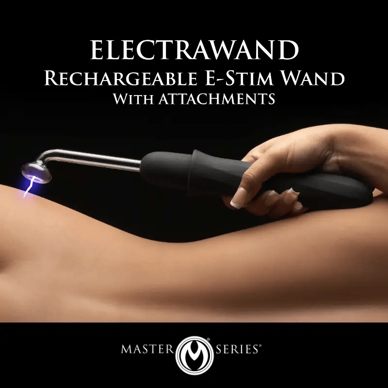 Master Series Elektrawand Rechargeable E-Stim Wand with Attachments and Black Handle