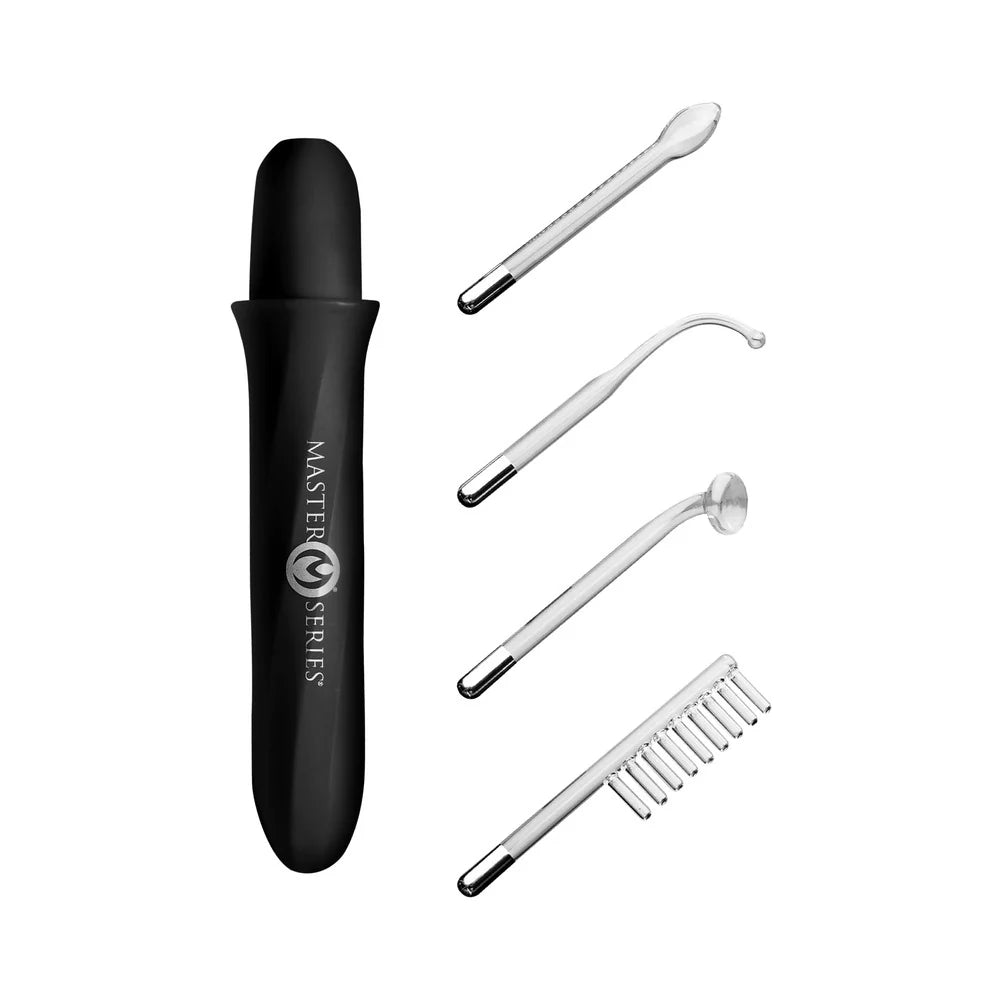 Master Series Elektrawand Rechargeable E-Stim Wand with Attachments and Black Handle