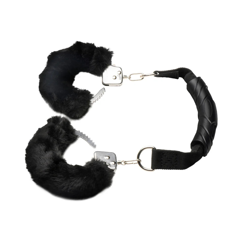 Master Series Furry Adjustable Quick Release Handcuffs with Handle