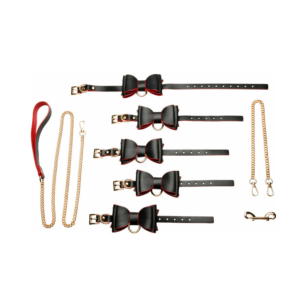 Master Series Goth Bondage Set With Cuffs Collar Leash And Connectors
