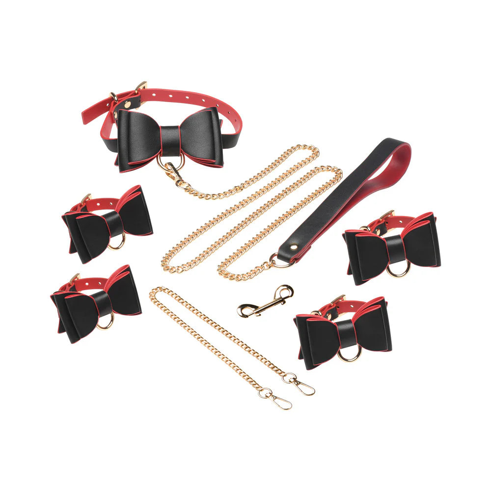 Master Series Goth Bondage Set With Cuffs Collar Leash And Connectors