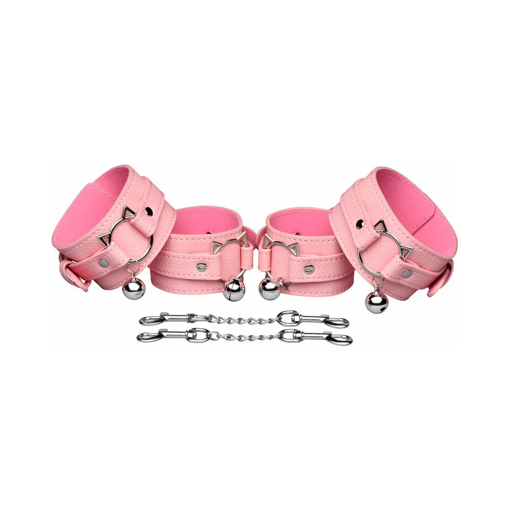 Master Series Kitty Themed Bondage Set With Cuffs Collar Leash And Paddle