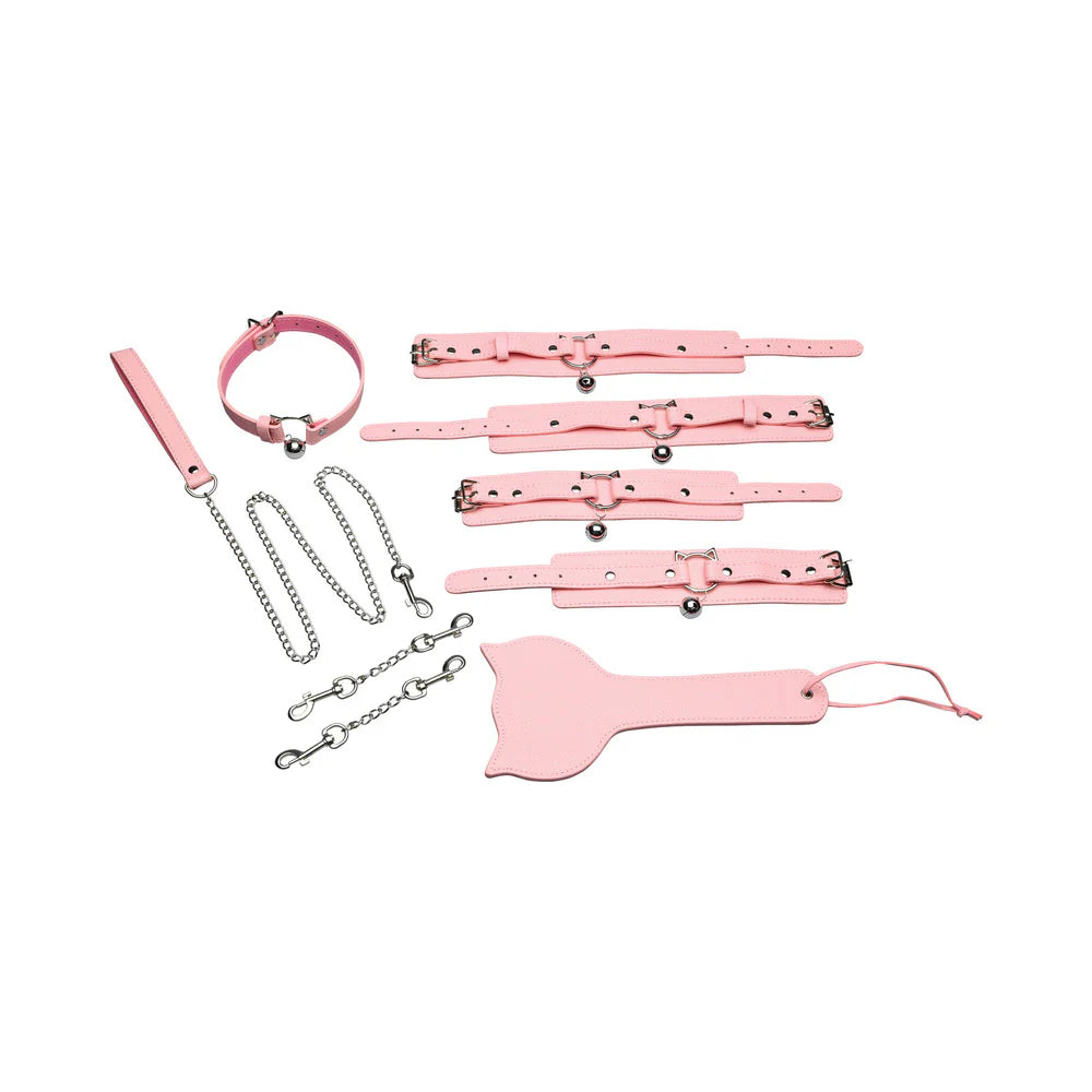Master Series Kitty Themed Bondage Set With Cuffs Collar Leash And Paddle
