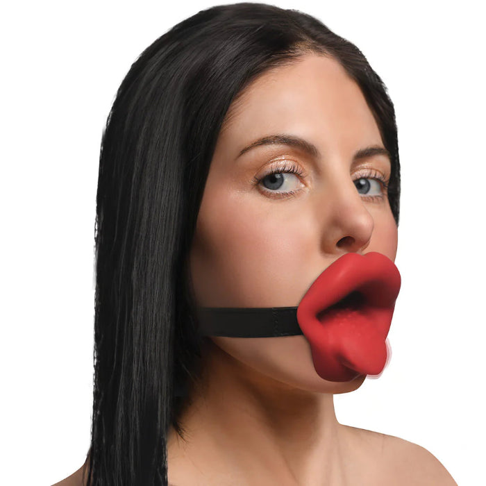 Master Series Vibrating Lips Mouth Gag Open Mouth Rechargeable Penetrable Gag 