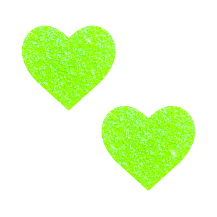 Neva Nude Super Sparkle Lemon Lime Blacklight Reactive Glitter Heart Nipple Pasties