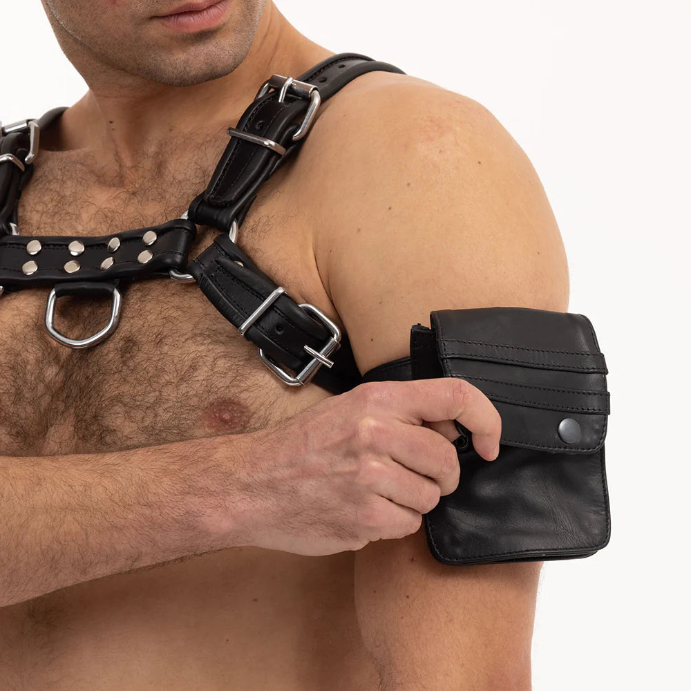 Prowler RED Leather Hands-Free Belt Or Bicep Striped Pouch