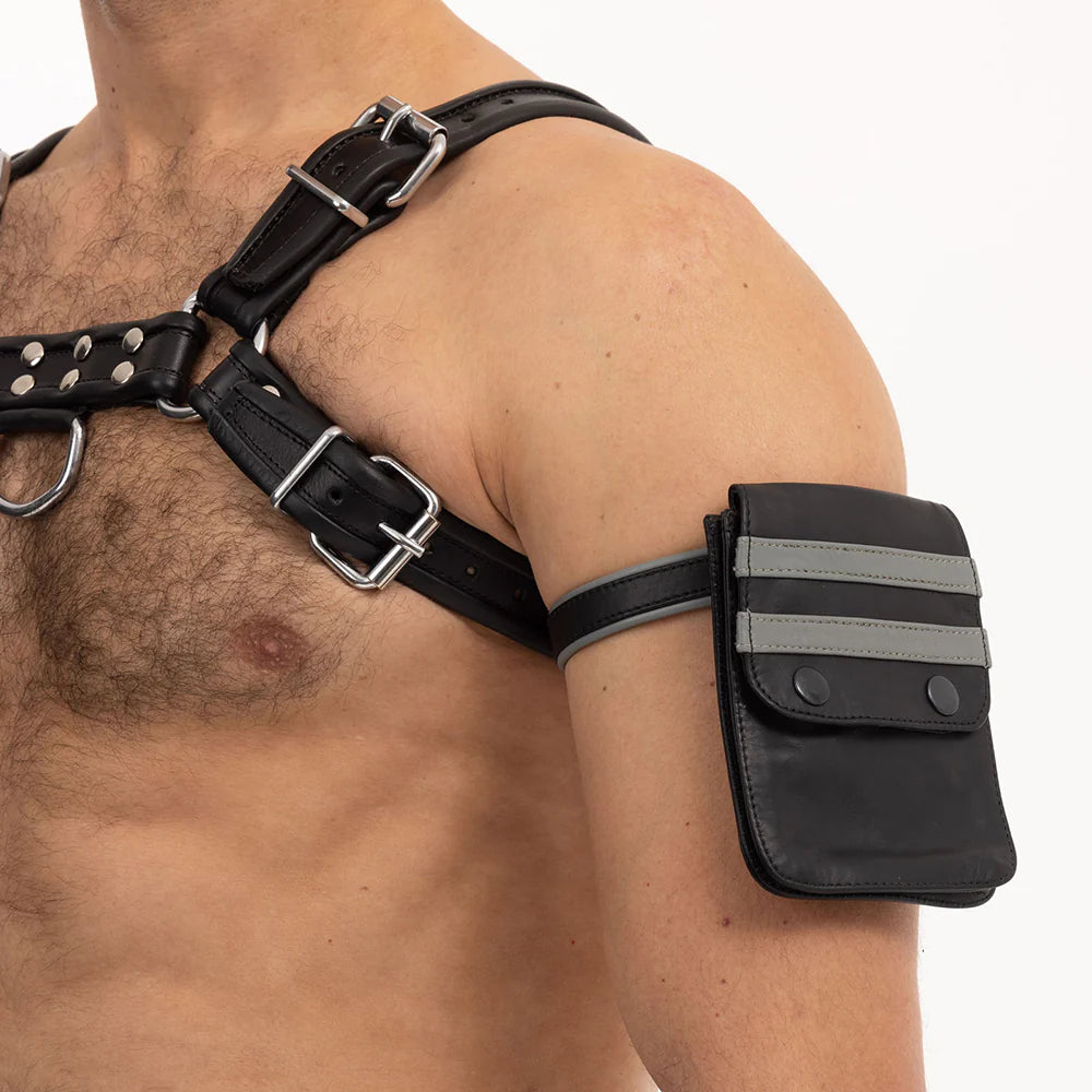 Prowler RED Leather Hands-Free Belt Or Bicep Striped Pouch