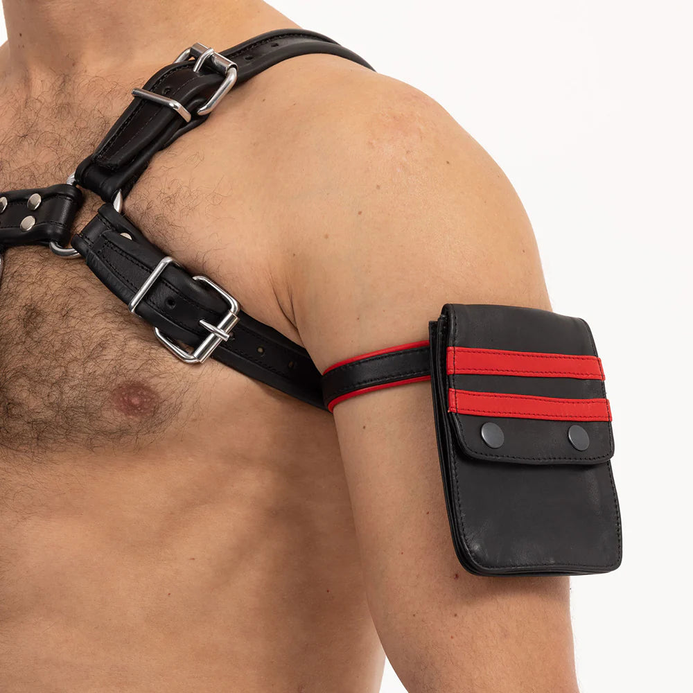 Prowler RED Leather Hands-Free Belt Or Bicep Striped Pouch