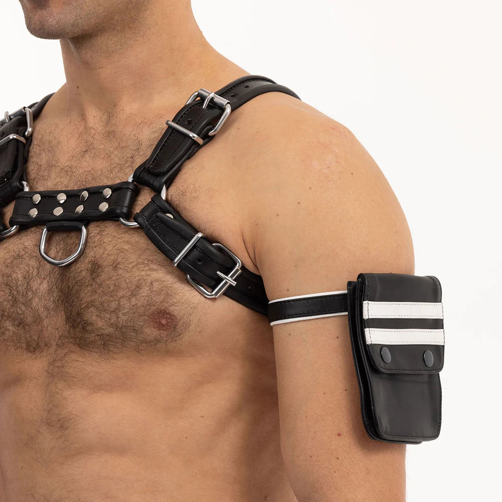 Prowler RED Leather Hands-Free Belt Or Bicep Striped Pouch