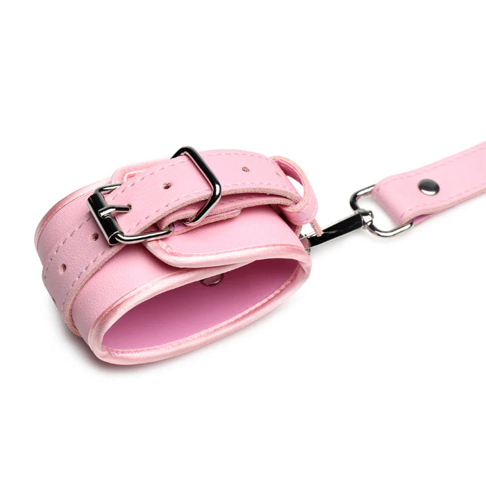 STRICT Bondage Adjustable Vegan Leather Body Harness And Wrist Cuffs with Bow Accent