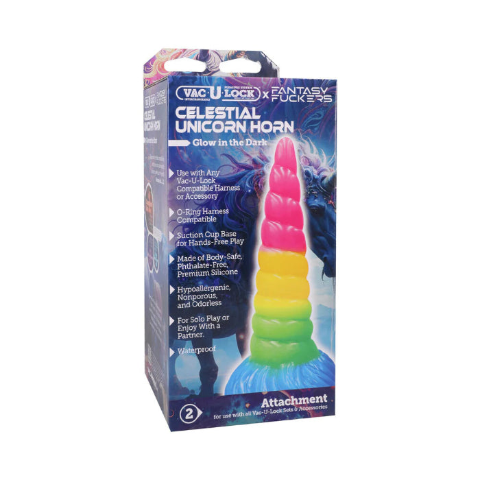 Vac-U-Lock x Fantasy Fuckers Glow-in-the-Dark Celestial Unicorn Horn Swirl Textured Fantasy Shaped Silicone Dildo