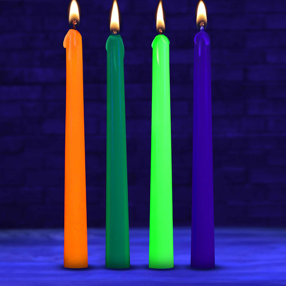 XR Brand Master Series Glow Wax UV Blacklight Reactive Set of 4 Drip Candles For Wax Play