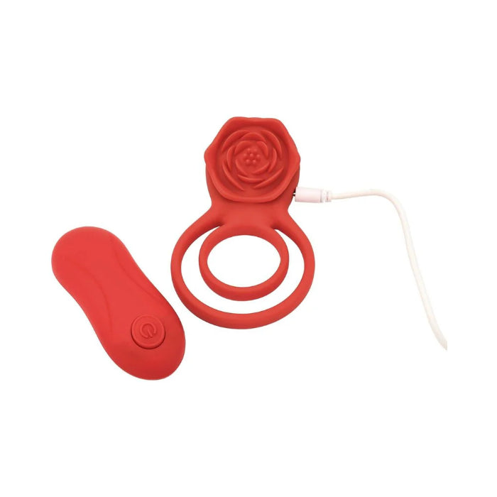 Adam & Eve Double Ring Rose Stimulator Rechargeable Silicone Remote Control Vibrating Cockring