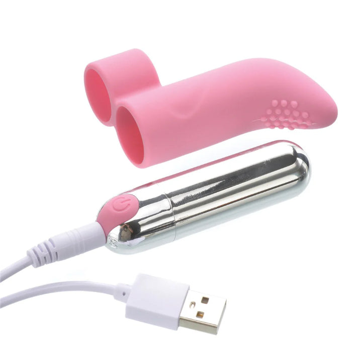 Adam & Eve Curved Tip Silicone Rechargeable Finger Vibe With Removable Bullet