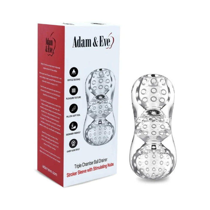 Adam & Eve Triple Chamber Ball Drainer Stretchy Textured Closed Ended See Through Stroker