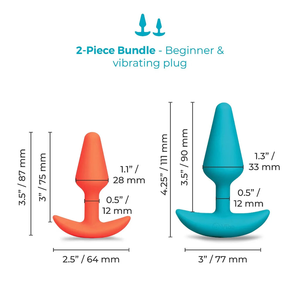 b-Vibe Butties Anal Training Remote Control Vibrating 2-Piece Plug Set Ideal For Long Term Wear