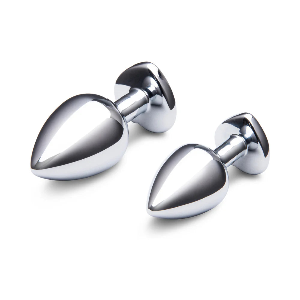 b-Vibe Jewel Metal Training Butt Plug Set with Heart-Shaped Pink Jewel Base