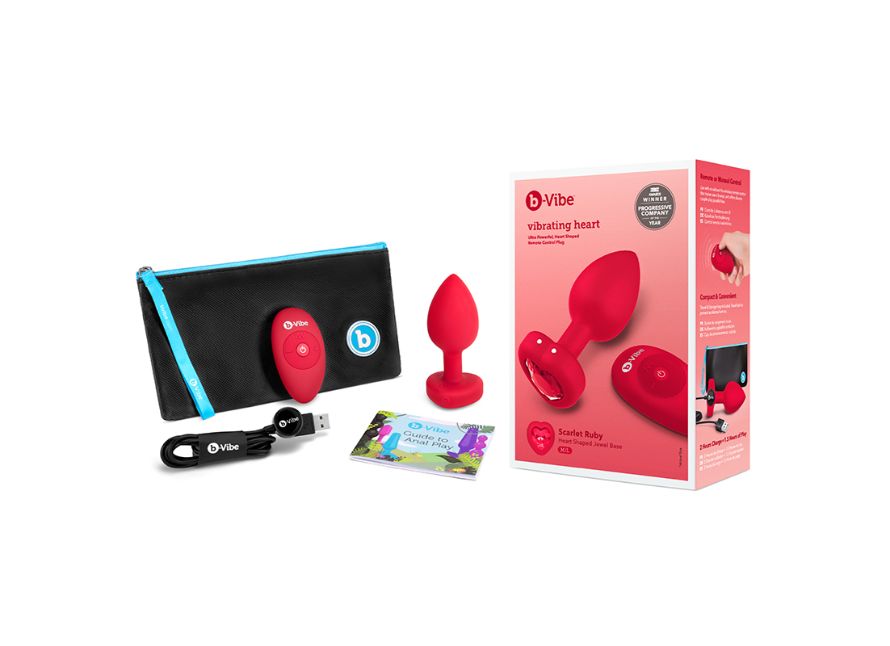 b-Vibe Medium Vibrating Heart Rechargeable Remote-Controlled Butt Plug with Heart-Shaped Jewel Base