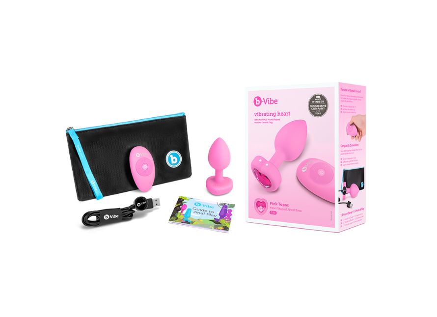 b-Vibe Small Vibrating Heart Rechargeable Remote-Controlled Butt Plug with Heart-Shaped Jewel Base