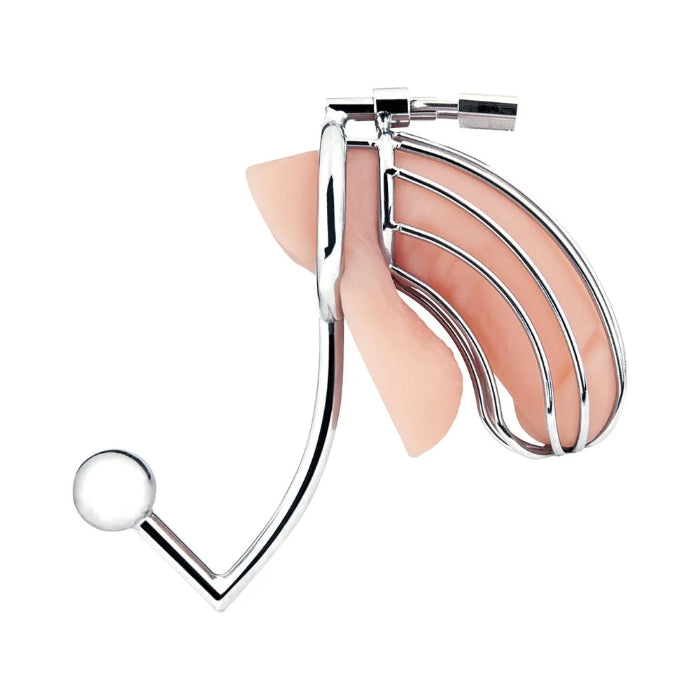 Blue Line Locking Cock Cage With Anal Stimulator