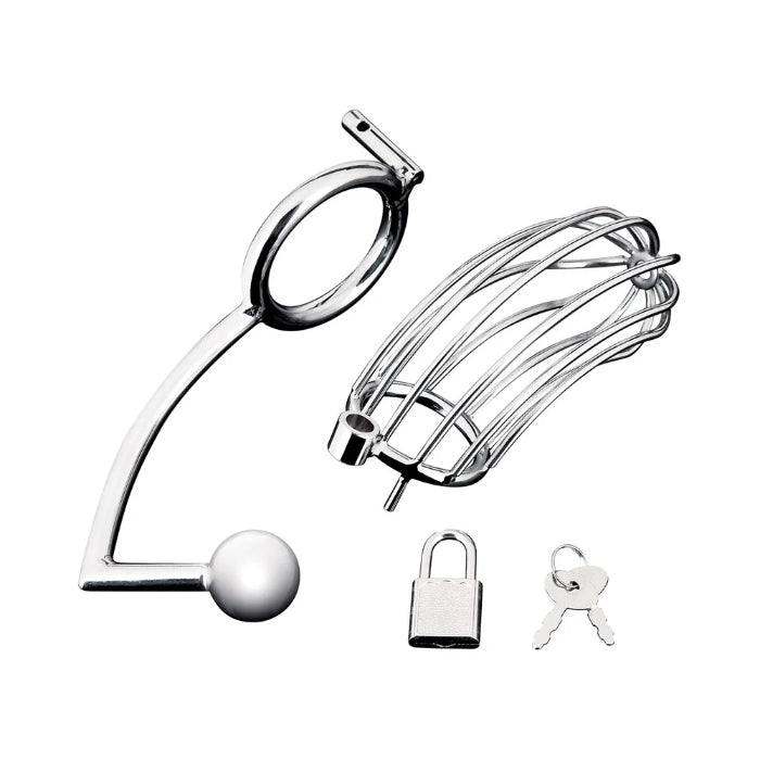 Blue Line Locking Cock Cage With Anal Stimulator