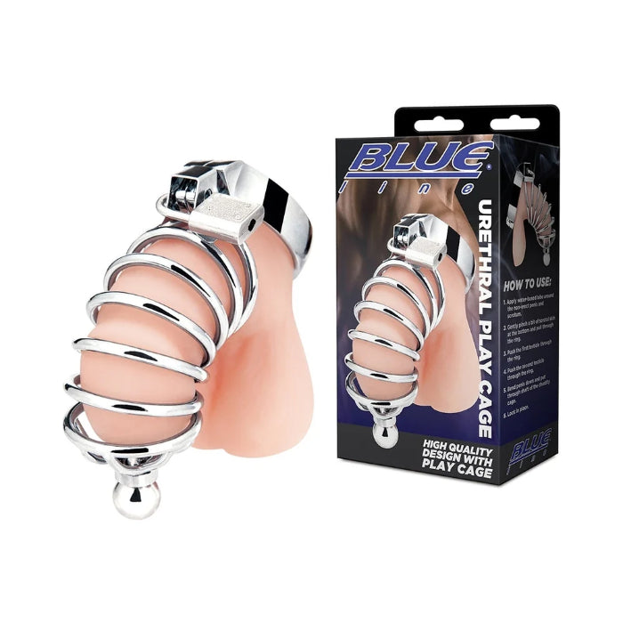 Blue Line Urethral Play Sounding Locking Cock Cage