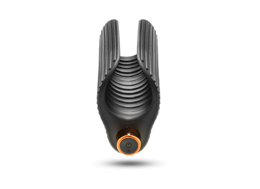 Blush M Elite Platinum Wrapt Rechargeable Vibrating Open Wing Ribbed Liquid Silicone Stroker