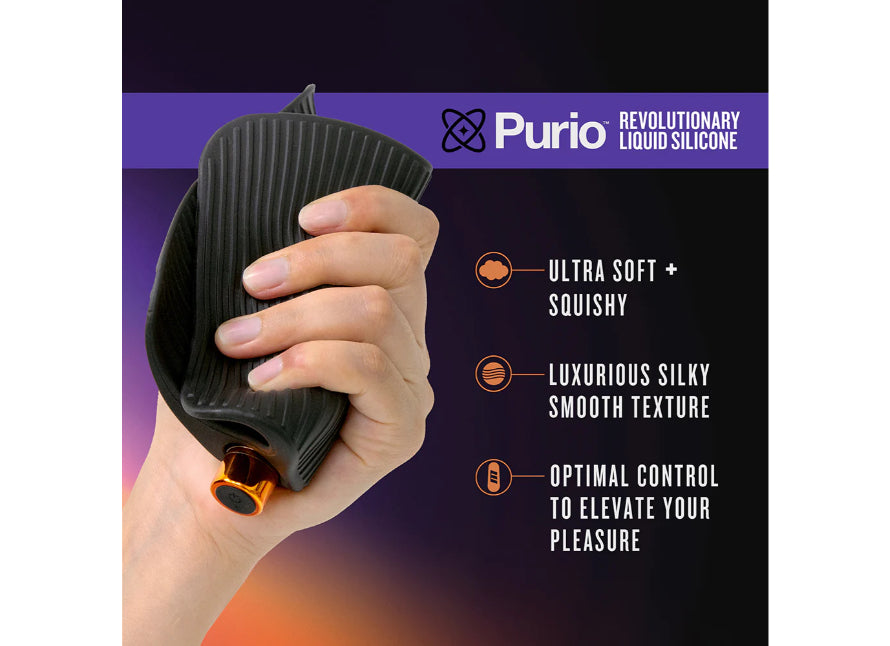 Blush M Elite Platinum Wrapt Rechargeable Vibrating Open Wing Ribbed Liquid Silicone Stroker